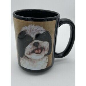 Shih Tzu Ceramic Black Mug Handle Dog Picture Tea Hot Cold Beverages Puppy Gift